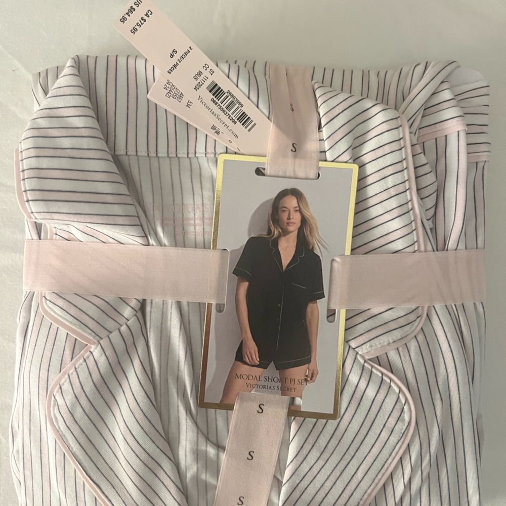 Victoria's Secret Striped Pajama Set - Pink and White